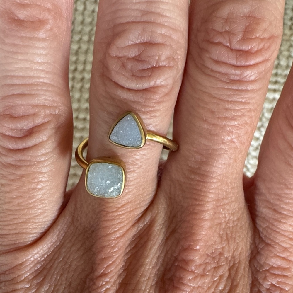 Anthropologie Gold Ring with Gray Sparkly Stones